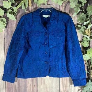 Coldwater Creek Cobalt Crinkle Embroidered Jacket